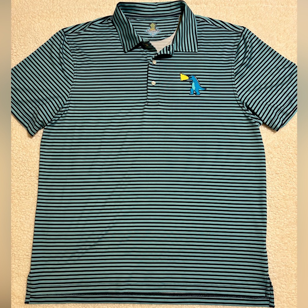 Chubbies Men's Striped Fired Up Godzilla Large Performance Polo